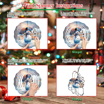 Snowman Christmas Wind Spinners for Yard and Garden 3D Stainless Steel Wind Spinner Unique Gift Outdoor Wind Spinner 10 inch 3D Xmas Wind Sculptures