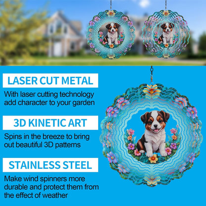 Metal Wind Spinners for Outdoor,Birthday Gifts for Women Mom Grandma, 12 Inch Dogs Wind Spinner, Kinetic Sculpture Garden Decor for Ornament Gifts