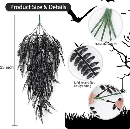 RECUTMS Faux Hanging Plants 4 Pcs UV Resistant Lifelike Artificial Boston Fern Large Draping Fake Greenery Plastic Evergreen Ivy for Wall Home Wedding Garden Indoor Outdoor Decoration (Black)