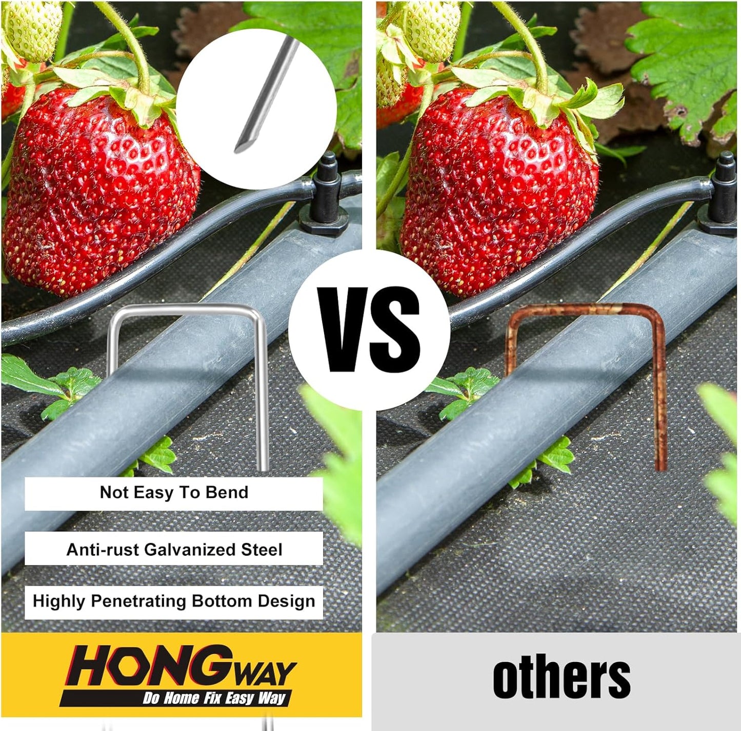 HongWay 120 Pack 4 Inch Landscape Garden Staples, Garden Stakes Galvanized 12 Gauge SOD Ground Stakes Landscaping Fabric Pins Yard Staples for Lawn Turf Hose Irrigation Tubing