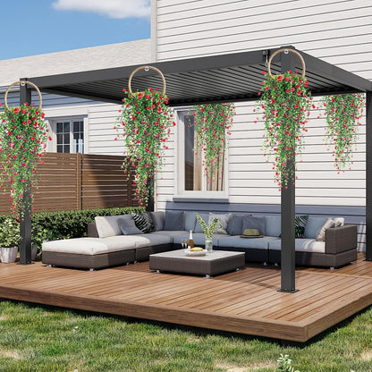 Artificial Hanging Flowers, 3 Pcs Fake Hanging Plants Artificial Vines for Outdoors, Fake Ivy Vine UV Resistant No Fade Faux Plants for Indoor Outside Garden Patio Yard Greenery Decoration (Dark Red)