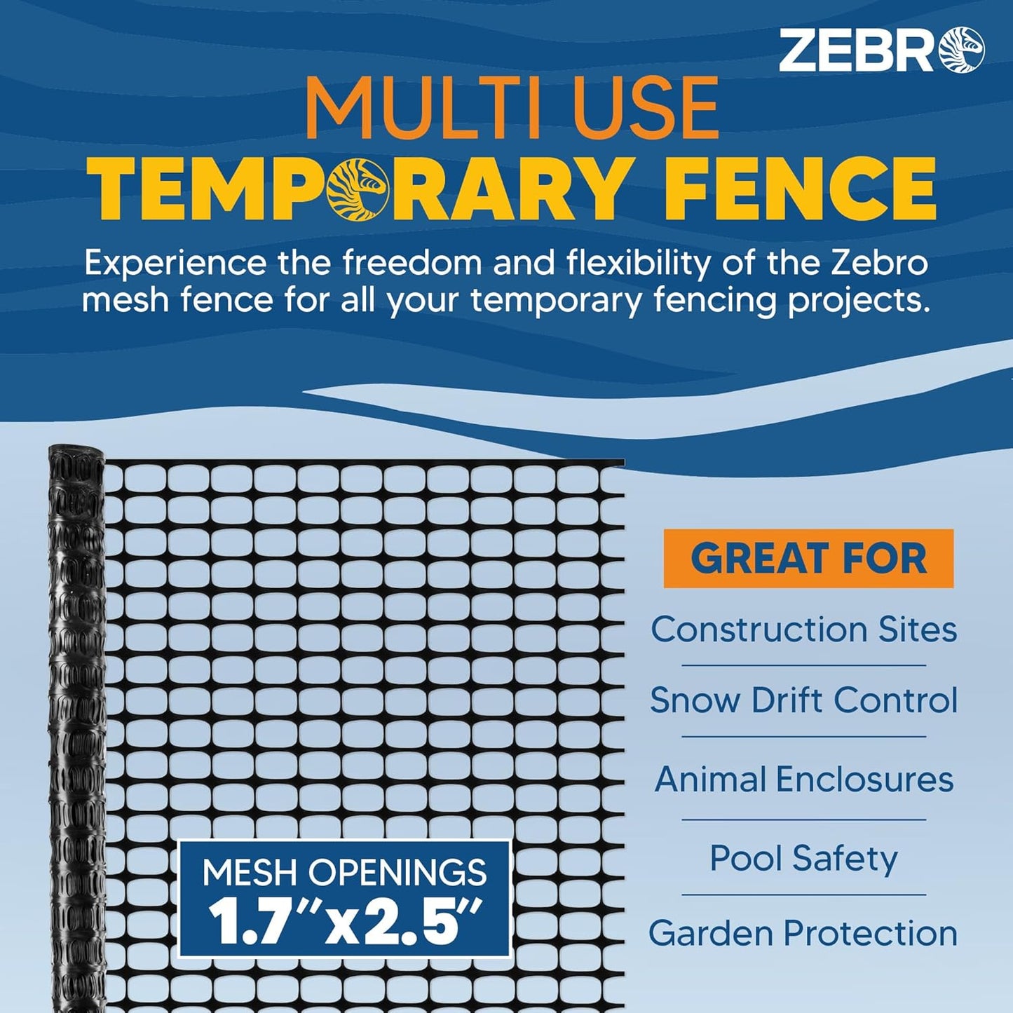 ZEBRO 4' x 50' Green Plastic Garden Fence Roll – Light Duty Mesh Fencing for Temporary Fence, Snow, Garden Netting, Animal Barrier, Agricultural Fencing & Lawn Protection