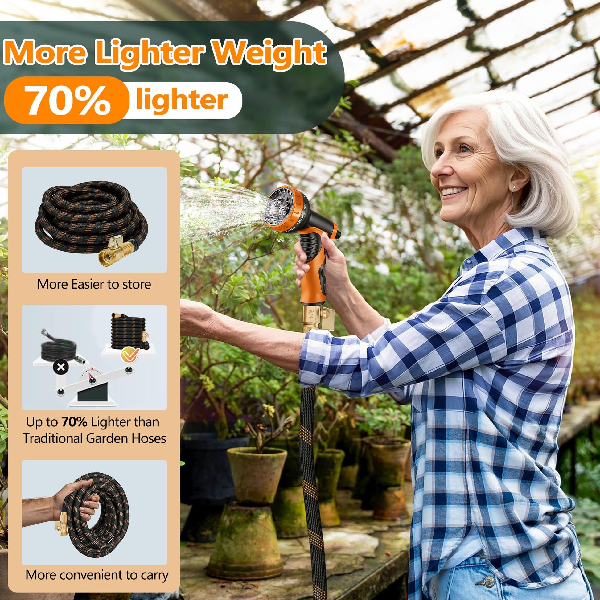 Flexible Garden Hose 100 FT, Ultra Lightweight Water Hoses w/10 Function Sprayer and 3/4" Brass