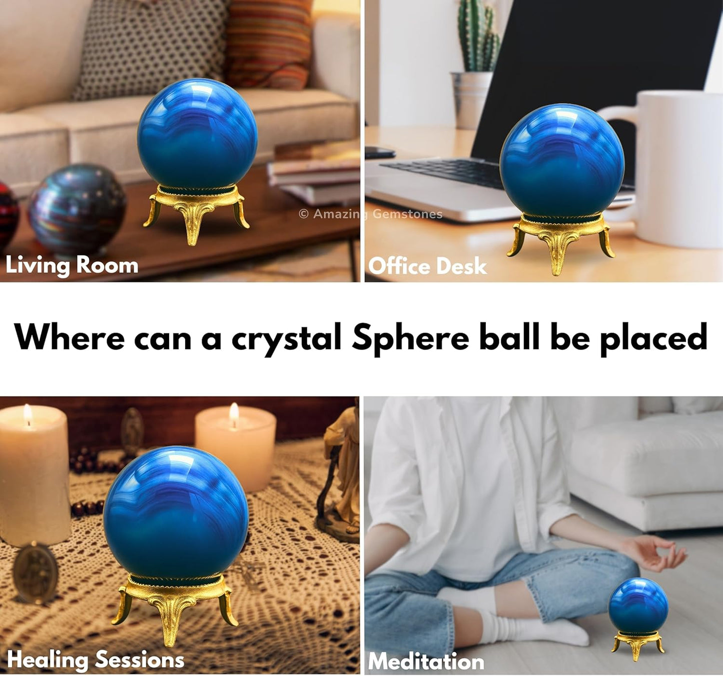 Amazing Gemstone Blue Onyx Crystal Ball with Stand - 2" Inches Crystal Sphere Meditation Balls for Witchcraft and Decorative Balls