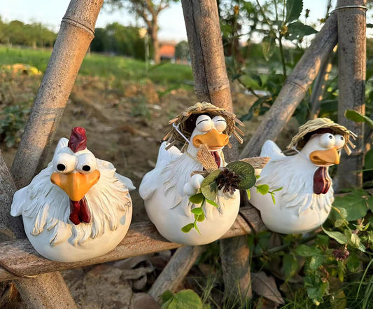 Funny Farm Chickens Statues,Chicken Fence Decoration,Resin Cute Chickens Decor,Outdoor Real Animal Statue,Chicken Sculpture,Perfect for Home Garden Stairs,Farm,Patio,Backyard