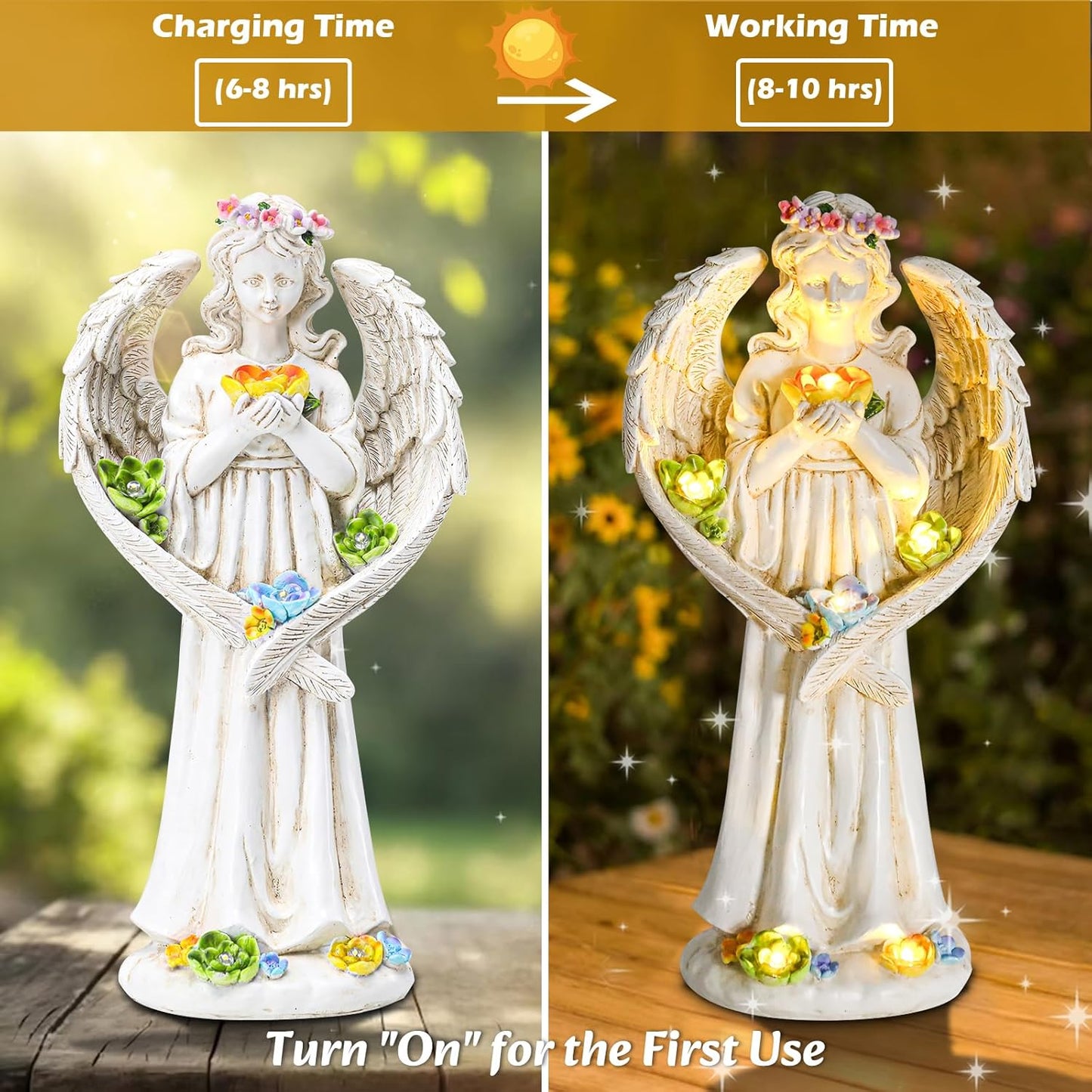 Solar Angel Outdoor Garden Decor Statues - 11.5 inches Angel Figurines Outdoor Sculptures with Succulent, Garden Statues for Outside, Patio, Balcony, Lawn Ornaments or Housewarming Gift