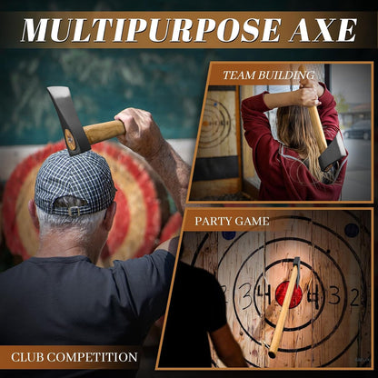 Dream Reach Professional Throwing Axe - with Wooden Handle, Hand Forged Throwing Hatchet, 15.7" Throwing Game Axe for Backyard, Competition, Recreation