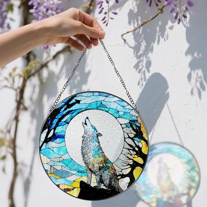Stained Glass Window Hanging, Stained Glass Suncatcher, Wolf Sun Catcher, Window Decor, Wolf Lover Gift, Gifts for Fathers Day, Christmas or Birthday Gift, Gifts for Men Him Dad Grandfather Son