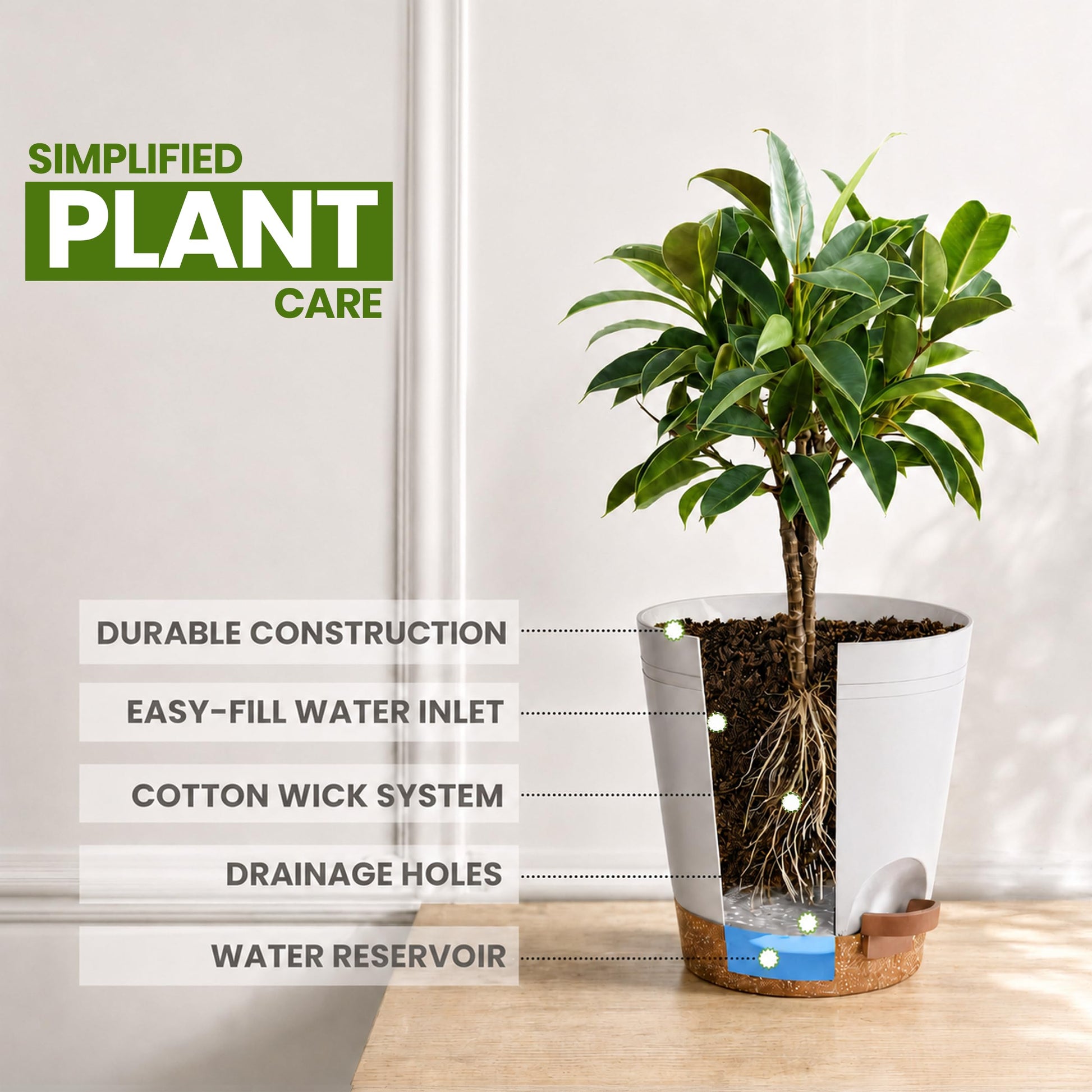 Utopia Home Self Watering Pots for Indoor Plants 6.8"/6.4"/5.9"/5.5"/4.9", Planters for Indoor