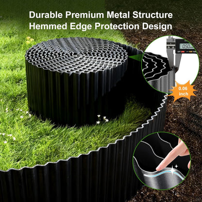 Corrugated Metal Garden Edging 6" x 50Ft, Sturdy Lawn Edging Border, Landscape Edging Border for Lawn, Flower Bed, Garden and Yard (Black, 6 * 50Ft)
