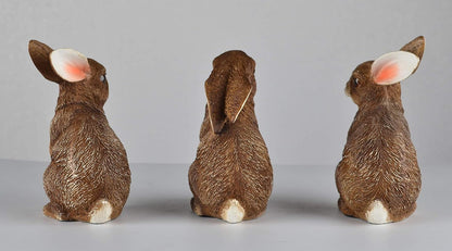 JORAE Bunny Statue Yard Garden Decorations Set of Three, Rabbit Ornament Animal Outdoor Statue Brown, 5 Inch, Polyresin