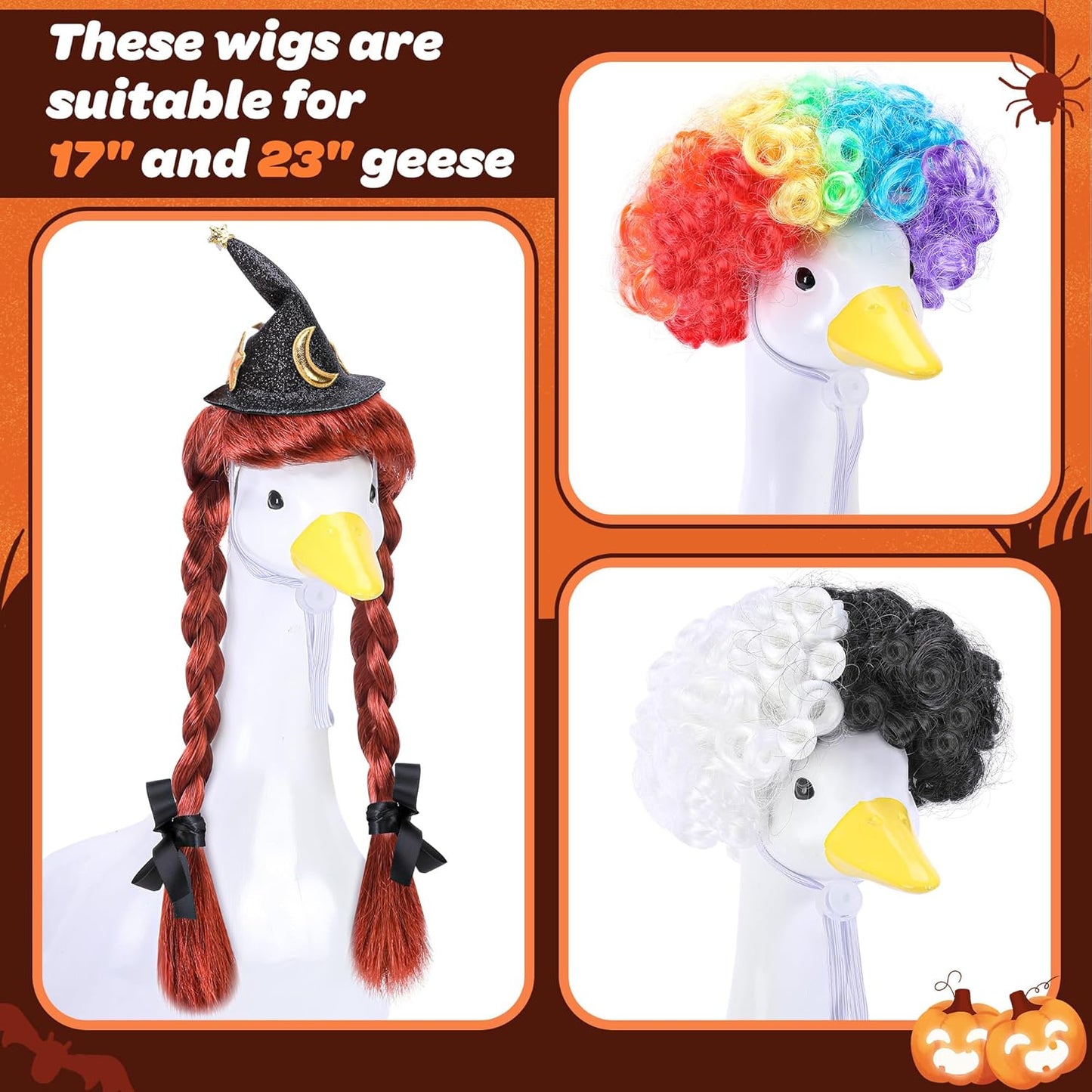 DECOHS 3 Pcs Halloween Porch Goose Wigs, Funny Lawn Statue Goosey Braid Wigs with Hair Clip, Garden Goose Outfits Costume Witch Clown Wigs Accessories for Halloween Decor Outdoor Patio Yard Statue