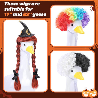 DECOHS 3 Pcs Halloween Porch Goose Wigs, Funny Lawn Statue Goosey Braid Wigs with Hair Clip, Garden Goose Outfits Costume Witch Clown Wigs Accessories for Halloween Decor Outdoor Patio Yard Statue