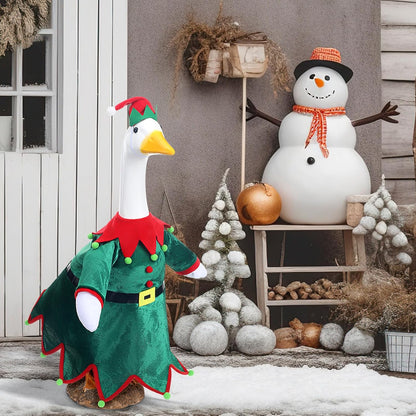 Christmas Goose Outfit Clothes for 23" High Cement or Plastic Goose Elf Red Green Costume Porch Garden Costume for Yard Outdoor Patio Xmas Holiday Decor