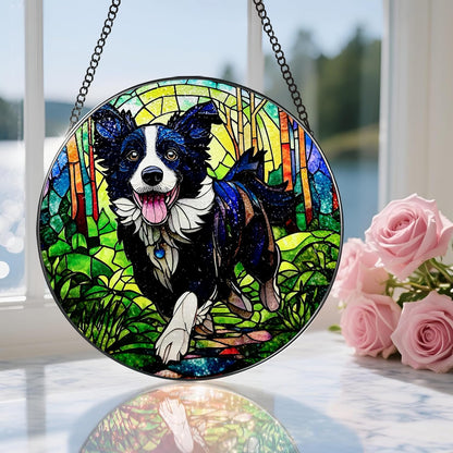 8″ Stained Glass Window Hanging Ornament, Border Collie Stained Glass Suncatcher Ornament, Sun-Catcher Window Decor | Gifts for Dog Lovers, Dog Lover Gift, Pet Lover Gift
