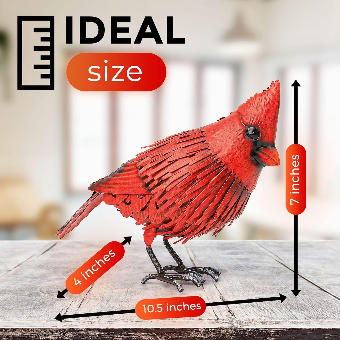 Cardinal Statue Metal Bird Garden Decor - Metal Yard Art - Outdoor Sculptures & Statues - Large Red Bird - Ornaments for Patio Balcony - Sympathy Gift