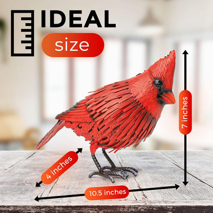 Cardinal Statue Metal Bird Garden Decor - Metal Yard Art - Outdoor Sculptures & Statues - Large Red Bird - Ornaments for Patio Balcony - Sympathy Gift