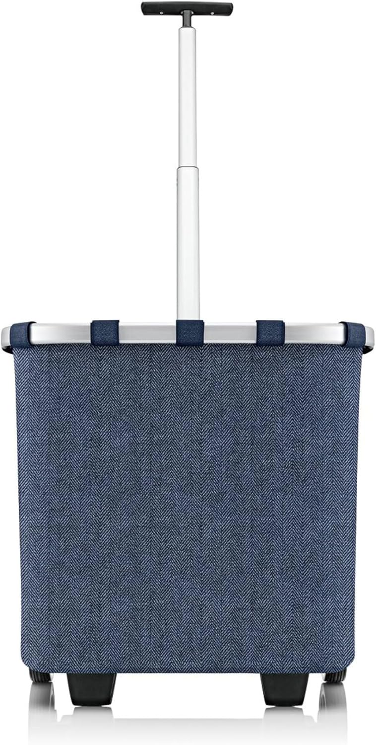 reisenthel carrycruiser Herringbone Dark Blue - Portable Shopping Trolley with Sturdy Aluminum Frame, Shoulder Strap and Removable mesh Inner Bag -Water-Repellent