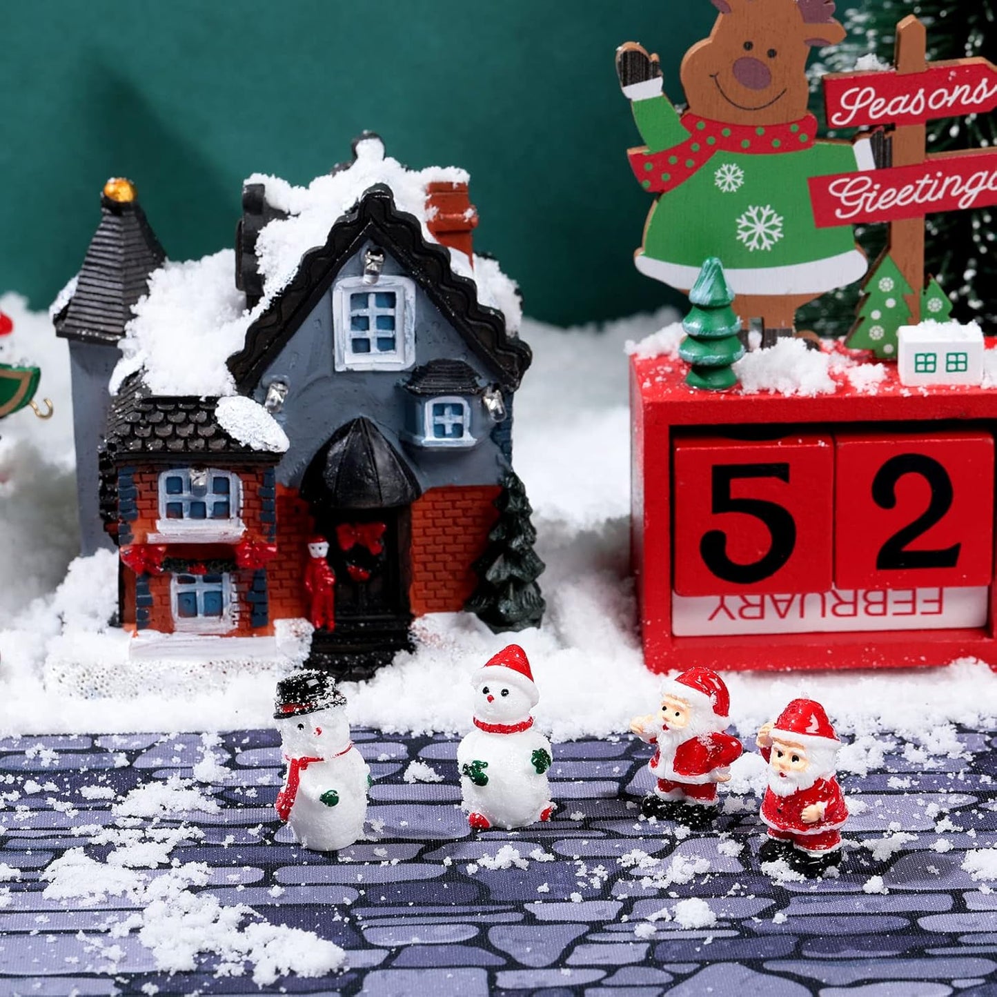 Marspark Christmas Village Accessories 5 x 50 Inch Christmas Miniature Road Village Street Mat Xmas Snow Street Decorations for Little Landscape(Gray Gravel Road Style)
