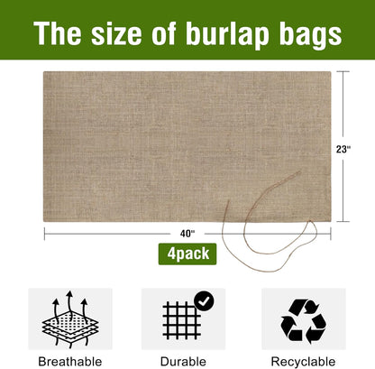 Agfabric Burlap Sacks, 4 Pack 23"×40" Burlap Storage Bag with Strings, Reusable Potato Storage Bag for Food Storage Plant Gardening Planting, Food Grade, Set of 4