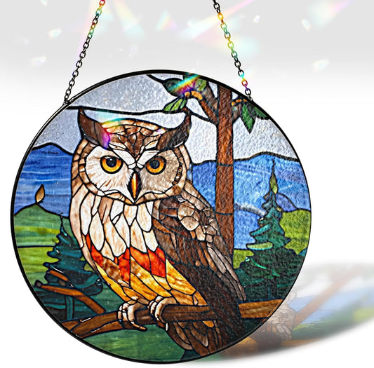 6" Owl Stained Glass Suncatchers Art Glass Owls for Sun Catcher Indoor Window Gifts for Pet Animal