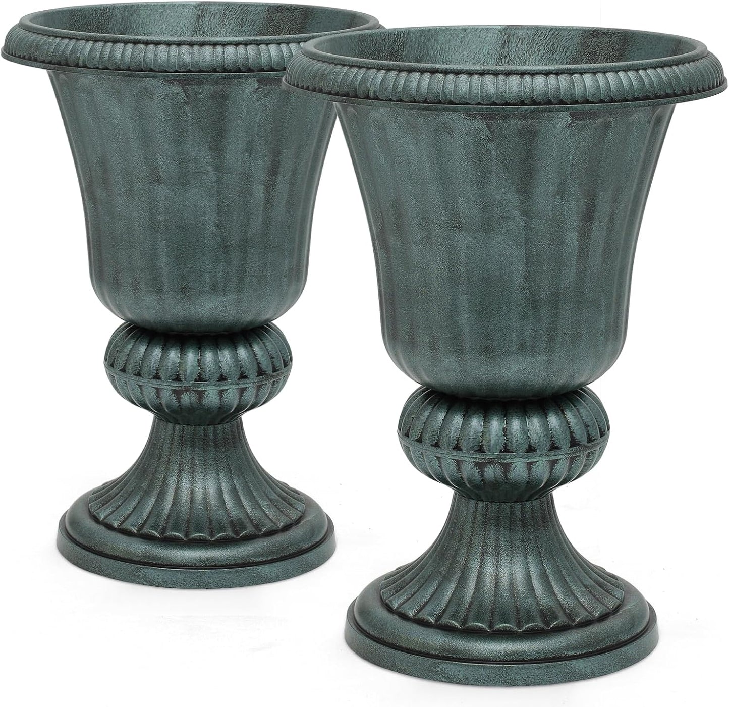 Magshion 20" Urn Planters for Outdoor Plants, Large Decorative Front Porch Planters Set of 2, Weatherproof Tall Plastic Flower Pots for Garden, Patio & Entryway Décor, Antique Green