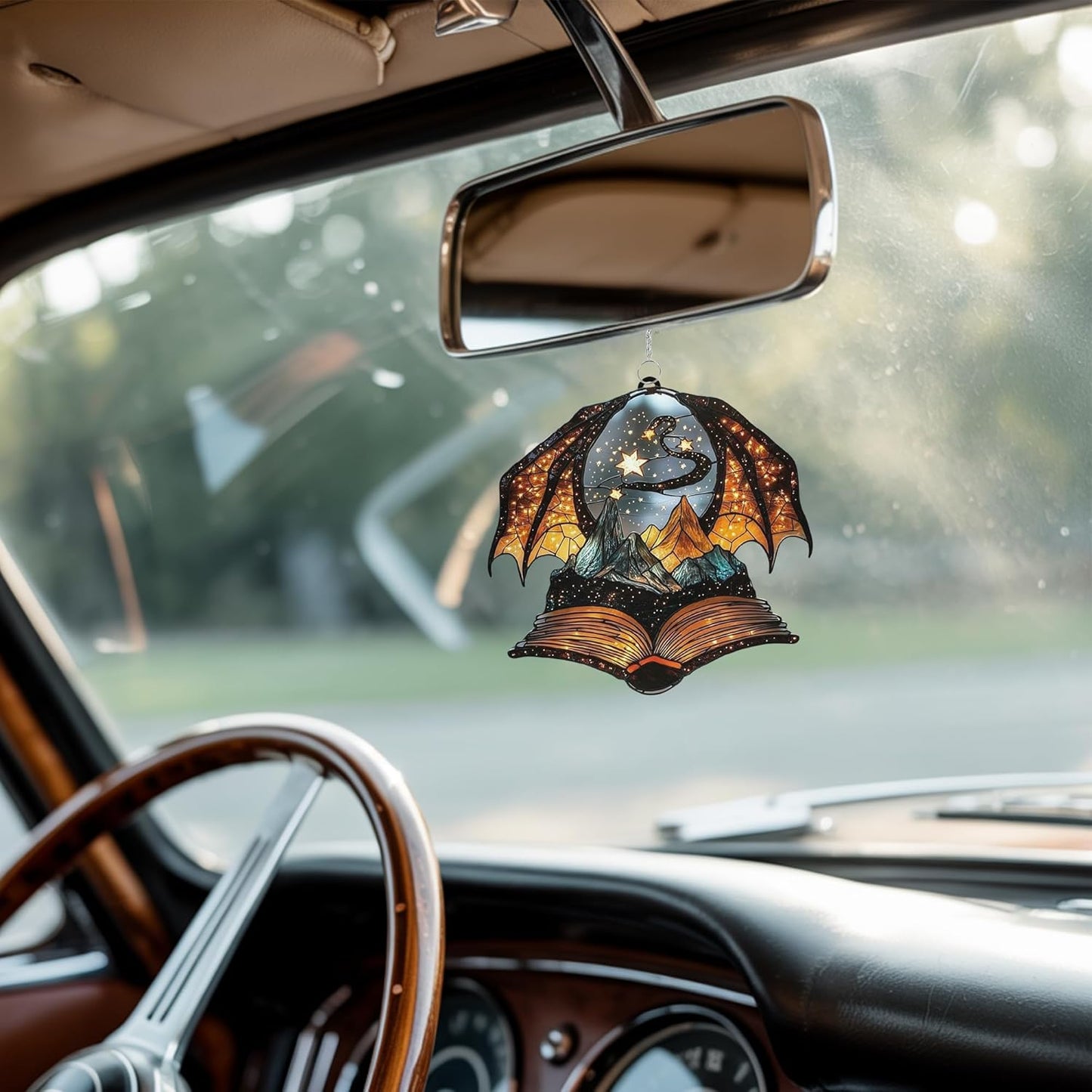 Dragon Wings Book Bookworm Acrylic Suncatcher Stained Glass Effect Window Car Hanging Christmas Ornament Indoor Outdoor Decor Garden Bookish Sun Catcher Book Lover for Women Mom Grandma