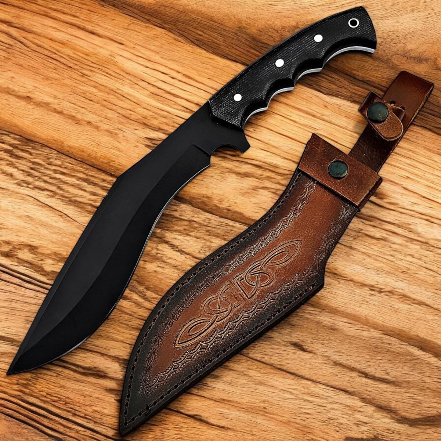 Poshland Handmade Kukri Knife with D2 Steel Blade, Durable G10 Handle, Premium Leather Sheath, Ideal for Carving, Hunting, Outdoor Use, and Gift for Adults