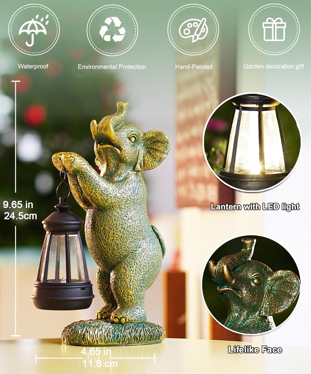 Solar Elephant Garden Statues for Outdoor: Outside Sculpture Lantern Decor for Yard Lawn Porch Patio Balcony Decorations Gifts for Grandma Mom Women
