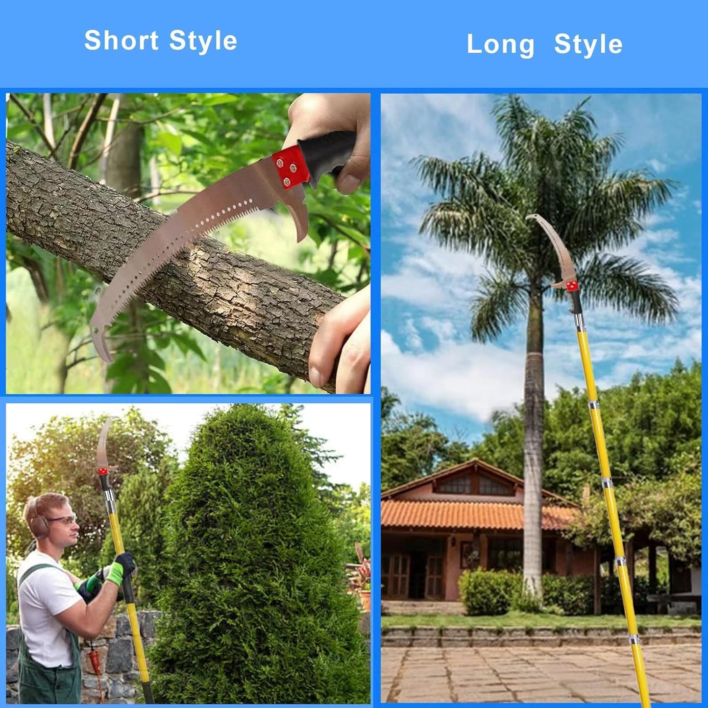 Manual Pole Saw 30 FT Extendable Tree Pruner High Branches Trimming for Pruning Palms and Shrubs with Long Handle (Yellow)