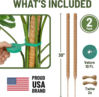 2 Pack 30 Inch Moss Pole for Plants, Moss Poles for Climbing Plants Monstera, Handmade Coco Coir Plant Pole, Monstera Plant Support for Plant Grow