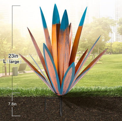 TOMBABY Large Leaf Thickened Metal Agave Plant Outdoor Decoration Desert Courtyard Art Plant Garden Decoration Outdoor Metal Art Floral Gift (1, Blue)