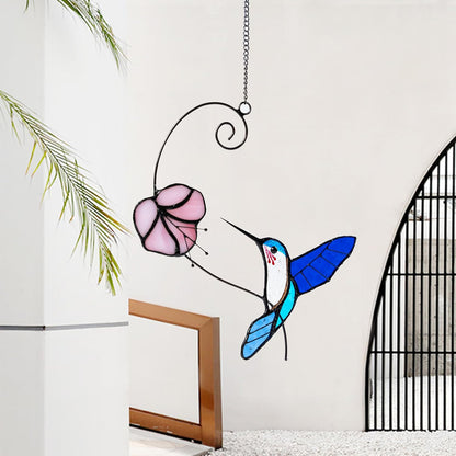 Handmade Hummingbird Stained Glass Suncatcher - Waterproof Outdoor Window & Garden Decor, Unique Gift with Suction Hooks for Home Holidays