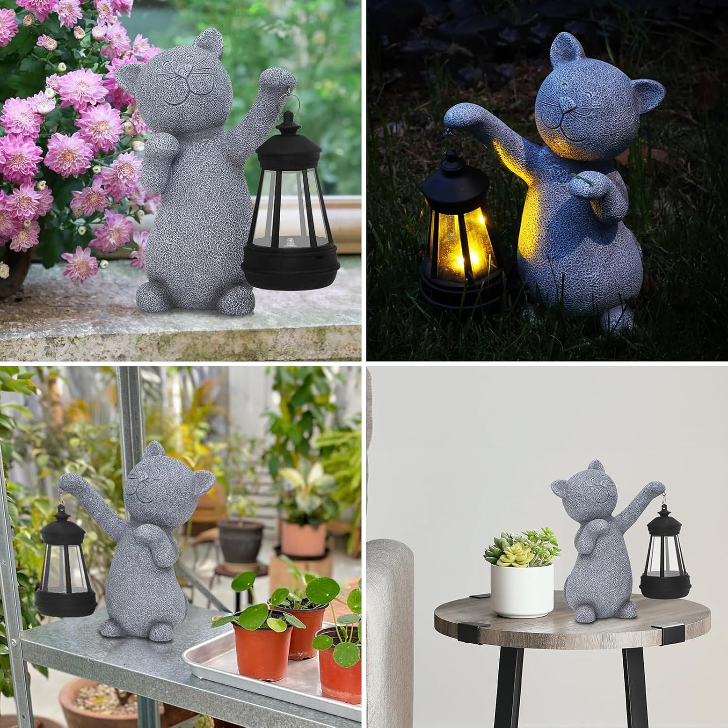 Statues for Garden Decor，Solar Cat Outdoor Statues Outside Decor for Yard Art Lawn Ornaments Porch Patio Balcony Hoe House - Birthday for Grandma Mom Women