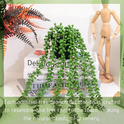Fake Plants Indoor Artificial String of Pearls Plant in Black Pots, Long - Trail Realistic Green Faux Hanging Succulents Plants for Living Room, Kitchen, Balcony, Garden, Bedroom Decor