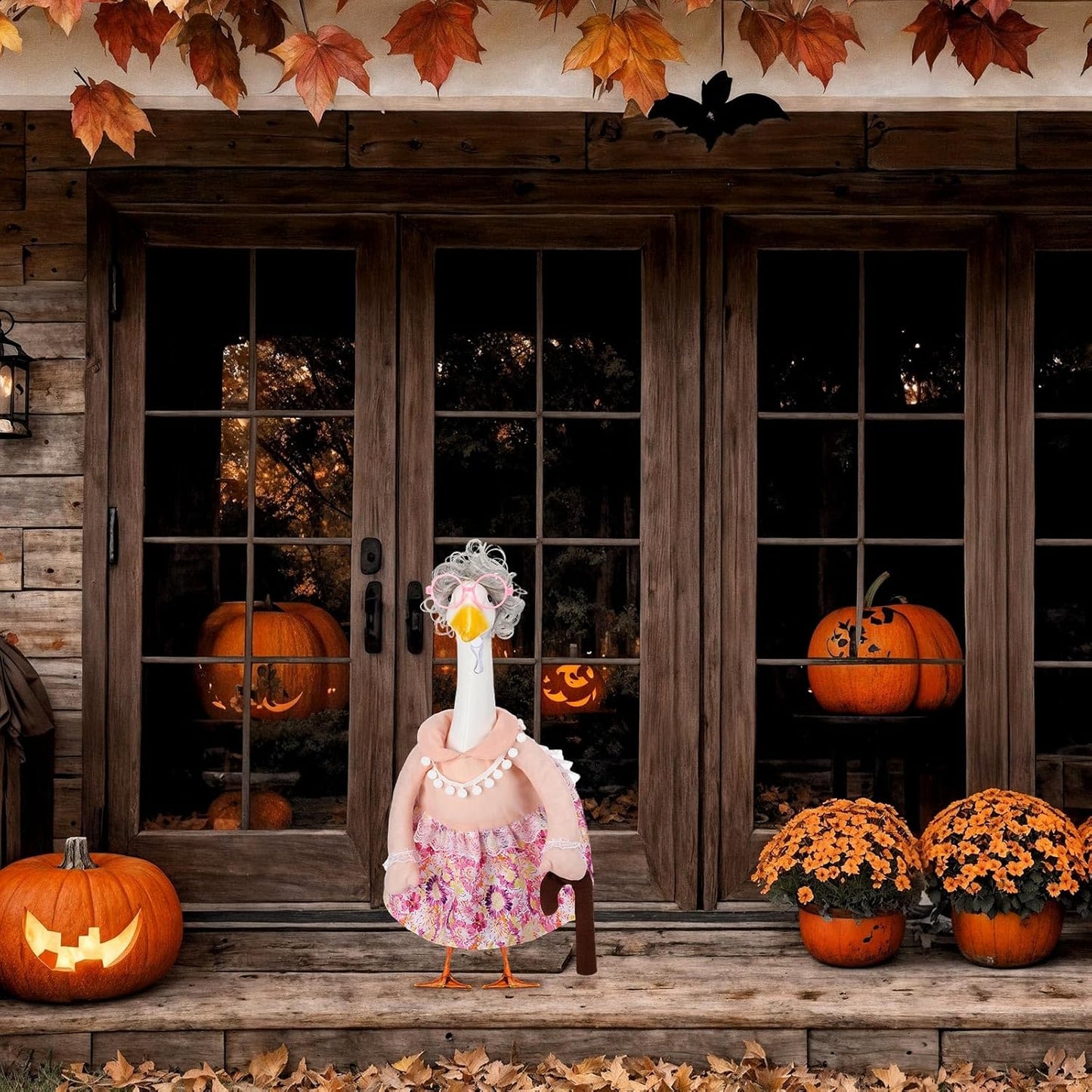 Abbylike Halloween Porch Goose Outfits Old Lady Goose Clothes with Silver Wig Sunglasses for 23" Geese Grandma Costume Halloween Outdoor Patio Yard Lawn Decoration