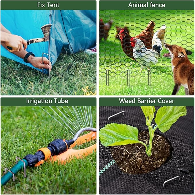 AMAGABELI GARDEN & HOME 100 Pack Galvanized Landscape Staples 12 Inch 11 Gauge Garden Staples Garden Stakes Plant Cover Stakes U-Shaped Landscape Stakes Landscape Pins for Weed Barrier Fabric