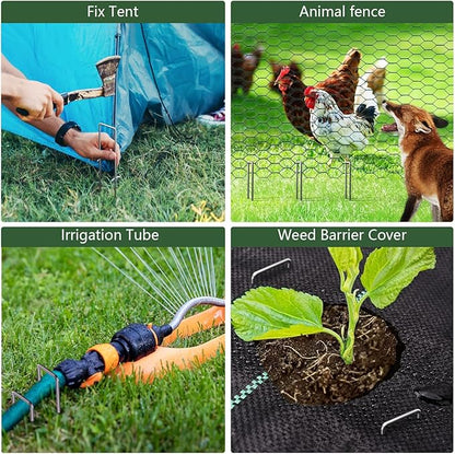 AMAGABELI GARDEN & HOME 100 Pack Galvanized Landscape Staples 12 Inch 11 Gauge Garden Staples Garden Stakes Plant Cover Stakes U-Shaped Landscape Stakes Landscape Pins for Weed Barrier Fabric