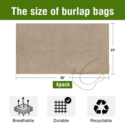 Agfabric Burlap Sacks 4 Pack 22"×36" Burlap Storage Bag with Strings, 100% Jute Reusable Potato Storage Bag for Food Storage, Plant Gardening Planting, Food Grade, Set of 4
