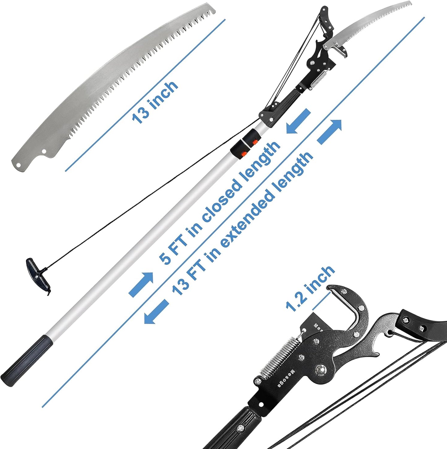 5-13FT Tree Trimmer Telescopic, Pole Saw & Pruner for Trimming, Pruning Saw Extendable, Long Handle Clippers Branch Cutter, Loppers, Fruit Picker