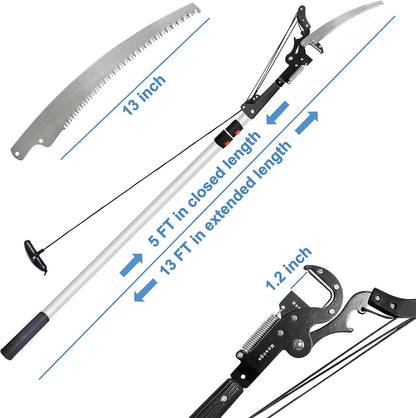 5-13FT Tree Trimmer Telescopic, Pole Saw & Pruner for Trimming, Pruning Saw Extendable, Long Handle Clippers Branch Cutter, Loppers, Fruit Picker