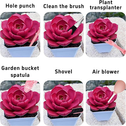 6Pcs Mini Succulent Tools Set, Garden Hand Tools Kit for Indoor Plant Care, Succulent Bonsai Miniature Garden Tool Set, Small Gardening Tools for Transplanting Digging Planting, Pink