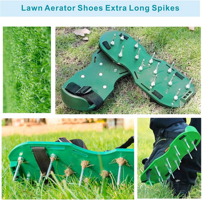 Lawn Aerator Shoes Upgrades Aeration Shoes for Lawn Heavy Strap Spike Shoes for Grass Soil Aerating Spikes Tool (Green)