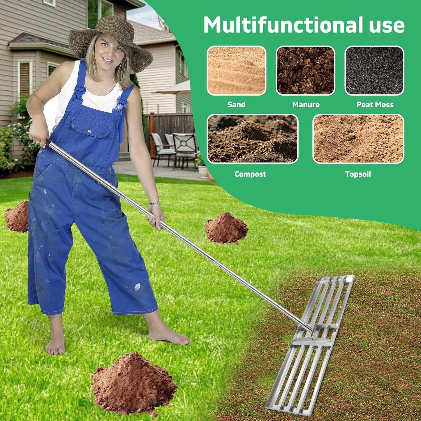 Lawn Leveling Rake(3 Packs) Yard Leveling Rake Suit,Heavy Duty Effort Saving Lawn Level Tool,36"x10"x75" Heavy-Duty All Stainless Steel Lawn Leveler（1 Pack,15"x10"x 50"Lawn Leveler Tool（2Packs）