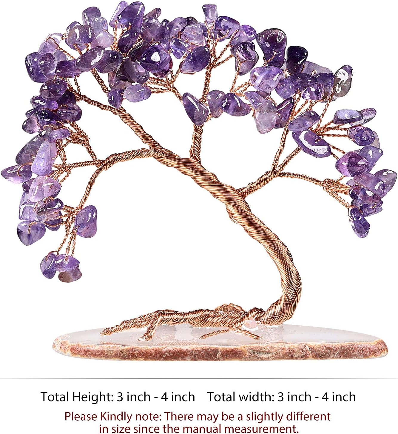 TUMBEELLUWA Reiki Crystal Money Tree with Agate Slice Base Feng Shui Stone Bonsai Tree Figure Decor for Happiness Good Luck and Wealth, Amethyst