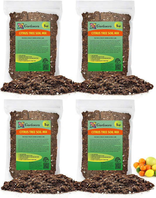 GARDENERA Citrus Tree Potting Soil Mix - 20 Quart - Special Blend for Indoor Oranges, Lemons, Limes and More - (4 Bags of 5 Quart)