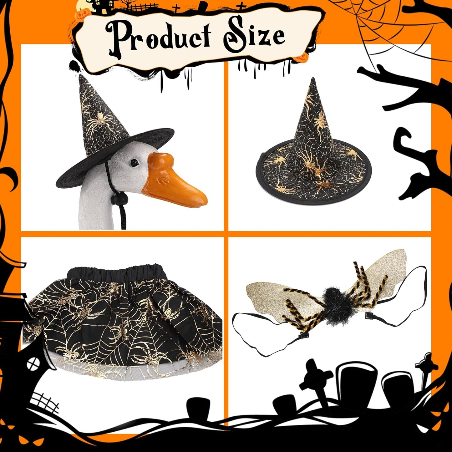 Halloween Porch Goose Outfits, Spider Goose Costume Yard Geese Statue Clothes for 23" Statue Patio Lawn Garden Decoration（Spider）