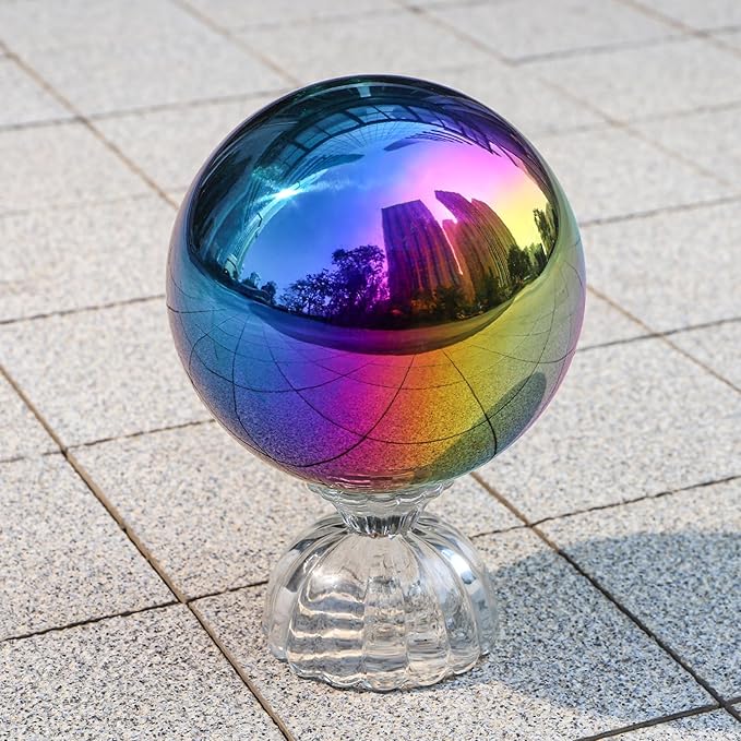 yarlung Set of 10 Stainless Steel Rainbow Gazing Balls, 50-150 mm Garden Mirror Globe Floating Pond Sphere, Polished Hollow Ball Reflective Ornament for Home Yard Outdoor Lawn Decoration