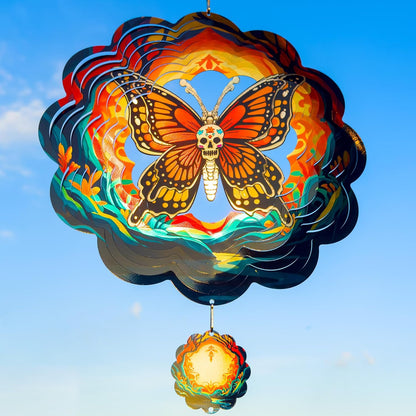 Halloween Wind Spinners Outdoor, 3D Skull Butterfly Wind Spinner 14x12 inches, Kinetic, Stainless Steel Metal, Halloween Decorations Outdoor, Yard Decor, Gift