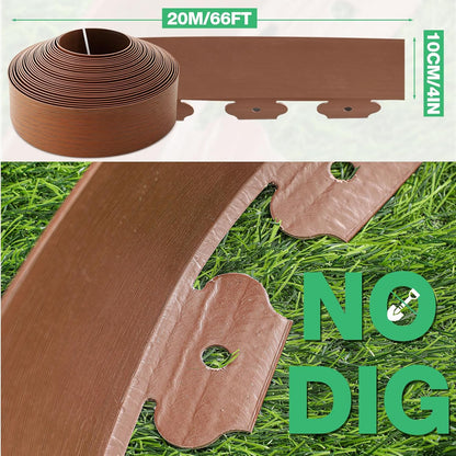 66FT Landscape Edging 4 Inch Tall Garden Edging Borders No Dig Lawn Border with 30 Anchoring Spikes Mini Plastic Fence for Landscaping Yard Lawn Garden Grass Flowerbeds